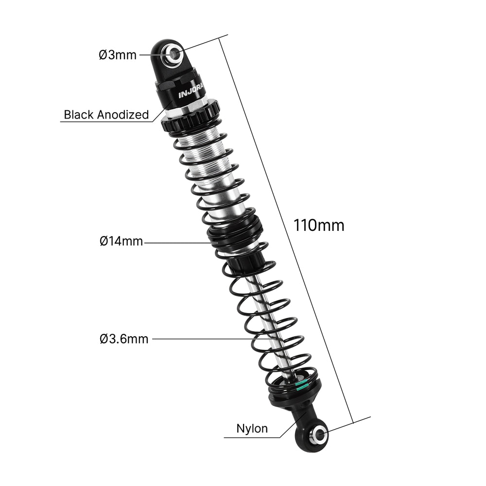 INJORA DRX Dual-Rate Spring Oil Shocks for 1/10 RC Crawlers, 80mm / 90mm / 100mm / 110mm / 120mm