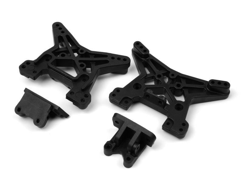 Set of black mechanical components on a white background