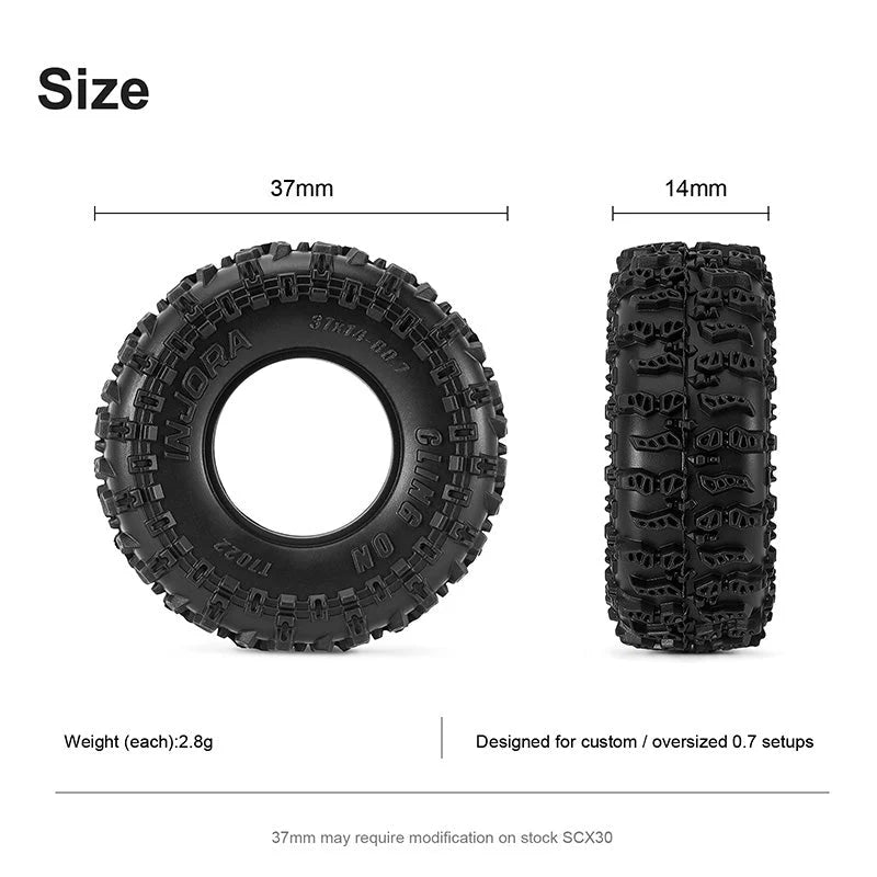 INJORA T7022 Cling On 0.7" S5 Tyres 37 × 14mm (4)