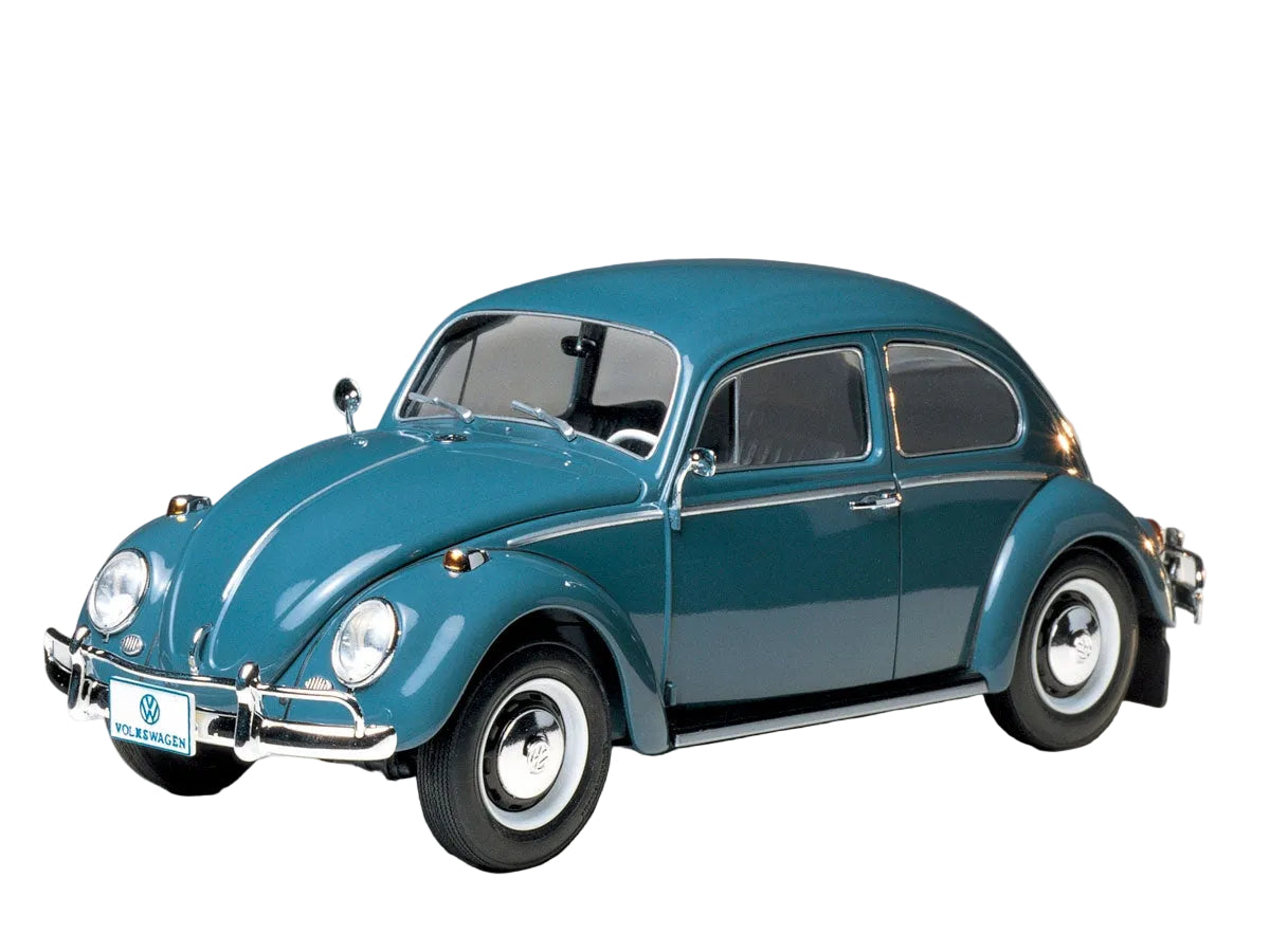 Blue TAMIYA 1/24 VOLKSWAGEN 1300 BEETLE on a white background