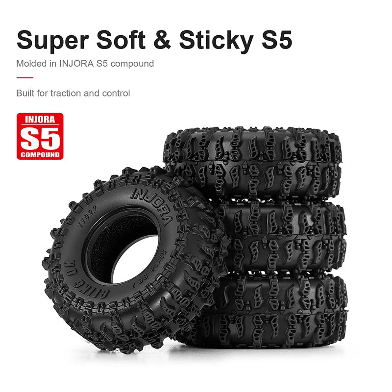 INJORA T7022 Cling On 0.7" S5 Tyres 37 × 14mm (4)