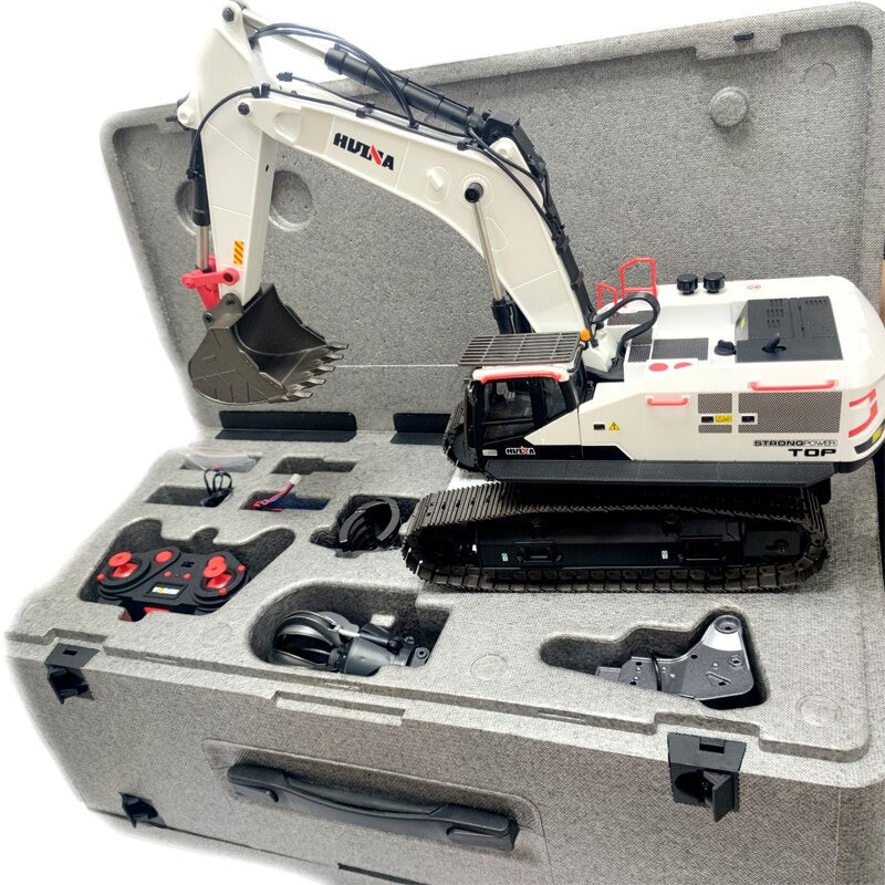 Huina 1594 RC EXCAVATOR in a gray case with 'Huina' branding