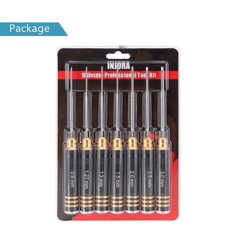 INJORA 7-Piece HSS Steel Hex Screwdriver Set, 0.9–3.0mm RC Tool Kit