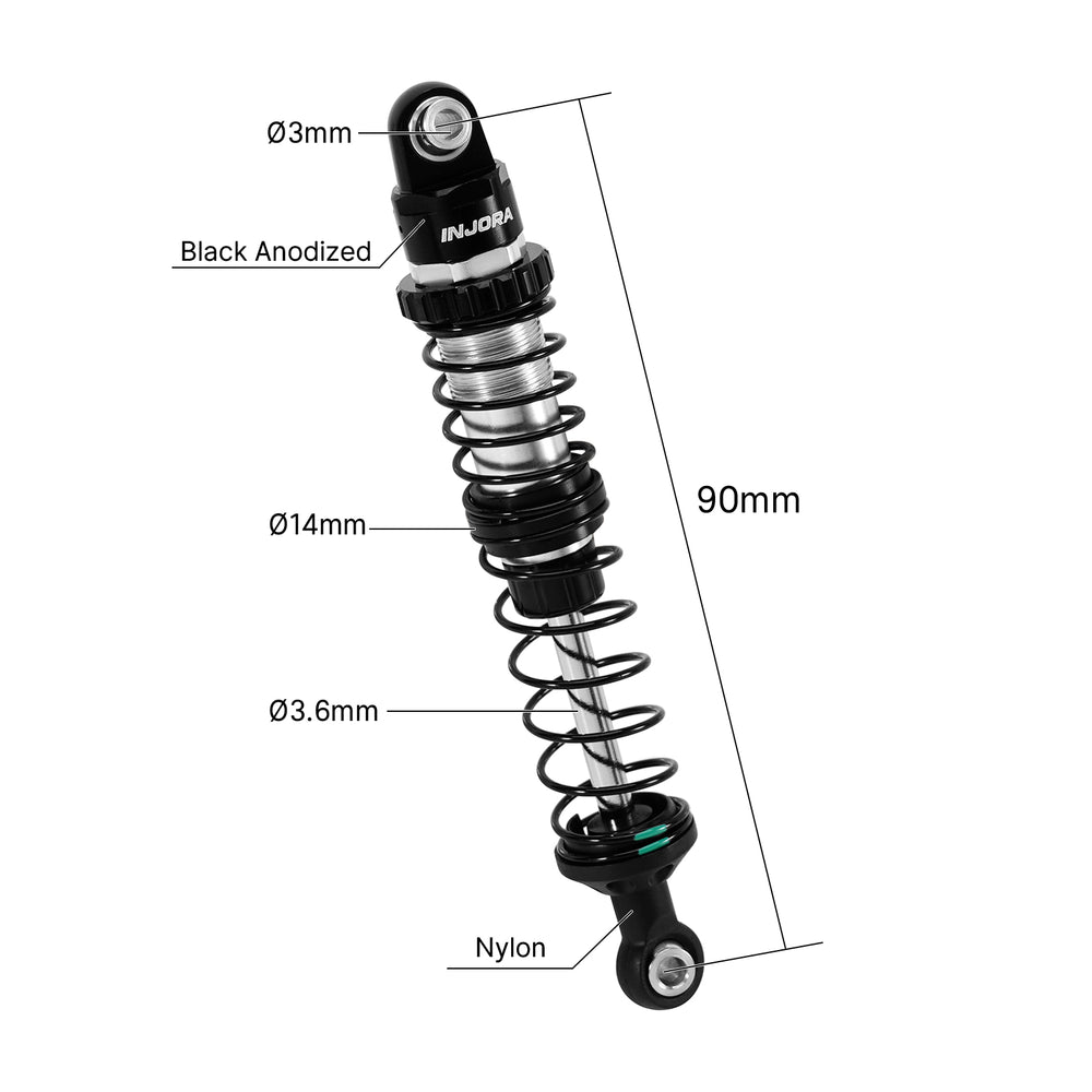 INJORA DRX Dual-Rate Spring Oil Shocks for 1/10 RC Crawlers, 80mm / 90mm / 100mm / 110mm / 120mm