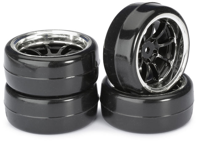 Absima Drift Wheel Set – 9 Spoke Profile B Black/Chrome 1:10