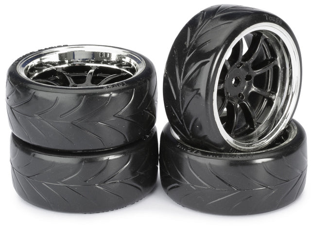 Absima Drift Wheel Set – 9 Spoke Profile A Black/Chrome 1:10 (4 pcs)