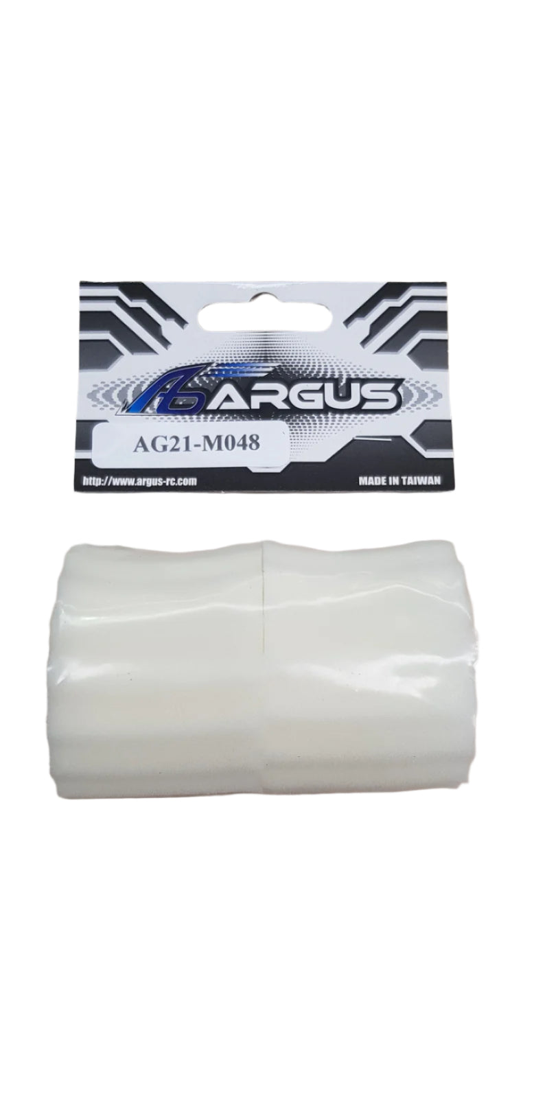 Packaging of Argus Air Filter Foam (AG21-M048) with two white foam pieces visible through the clear plastic.