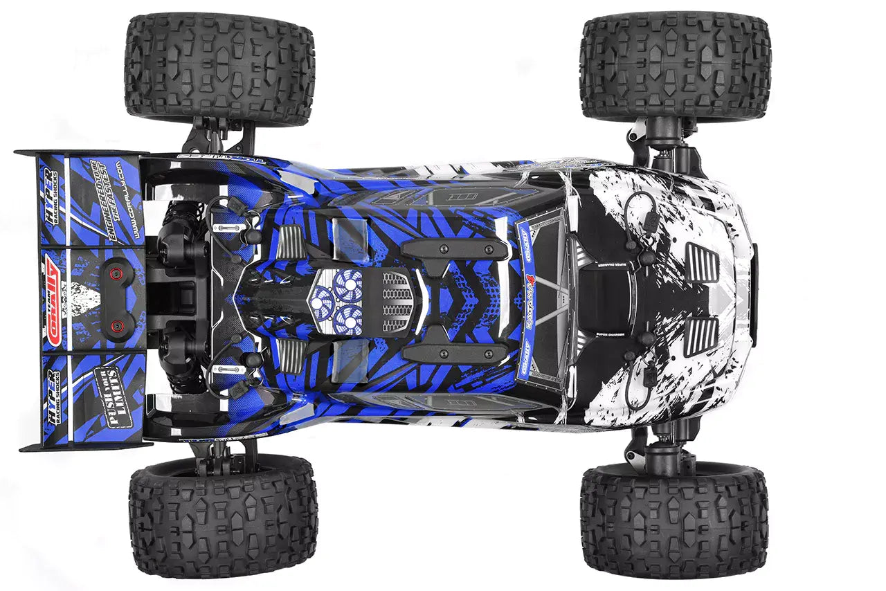 Overhead view of Team Corally Kagama 10 revealing chassis layout