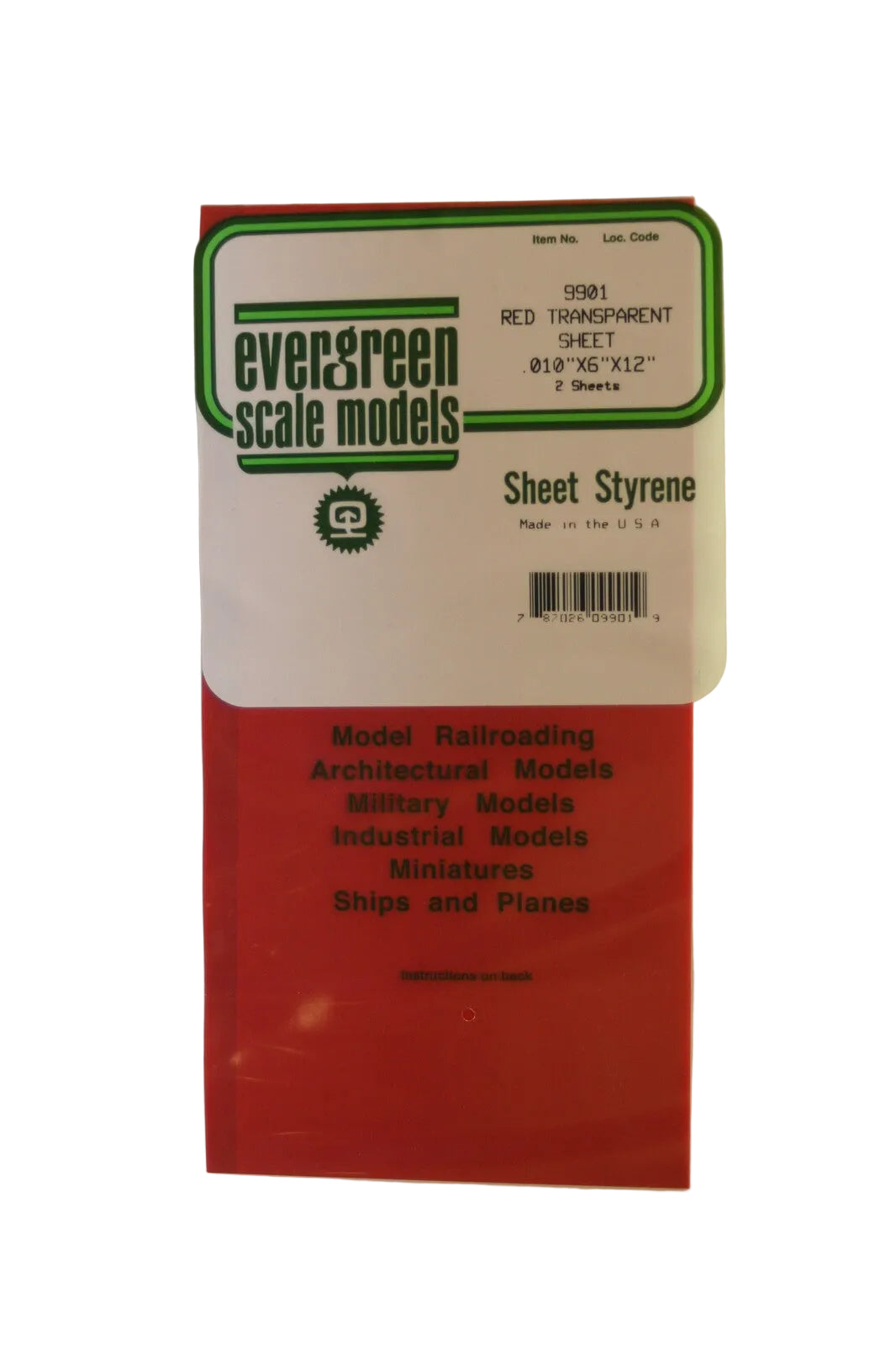 Evergreen 9901 Transparent Red Styrene Sheet 0.25mm – 15×30cm (Pack of 2)
