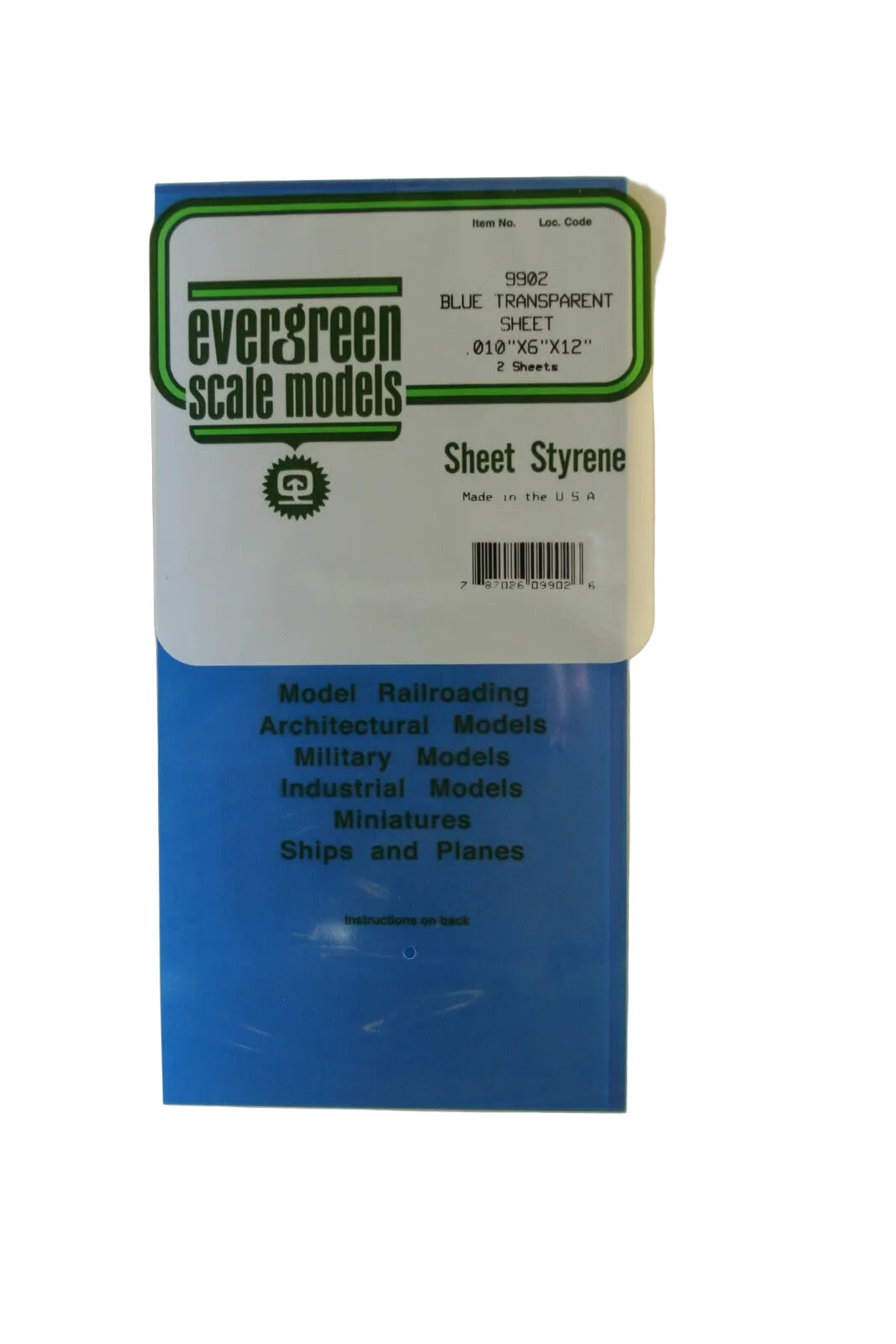 Evergreen 9902 Transparent Blue Styrene Sheet 0.25mm – 15×30cm (Pack of 2)