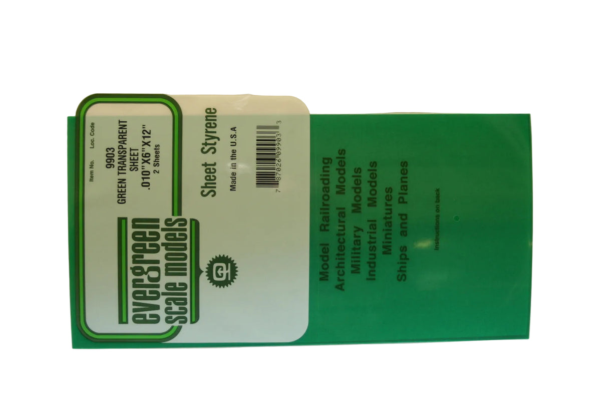 Evergreen 9903 Transparent Green Styrene Sheet 0.25mm – 15×30cm (Pack of 2)