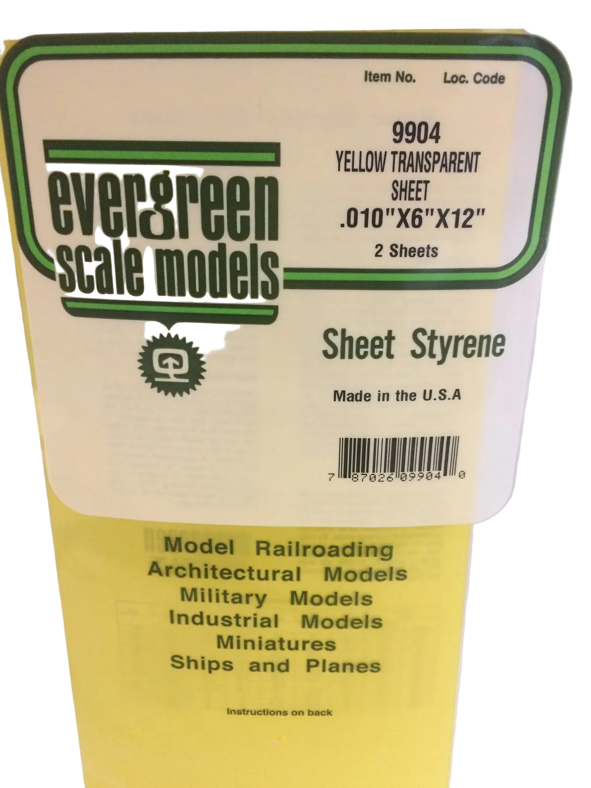 Evergreen 9904 Coloured Styrene Sheet 0.25mm – 15×30cm (Pack of 2) - Yellow transparent