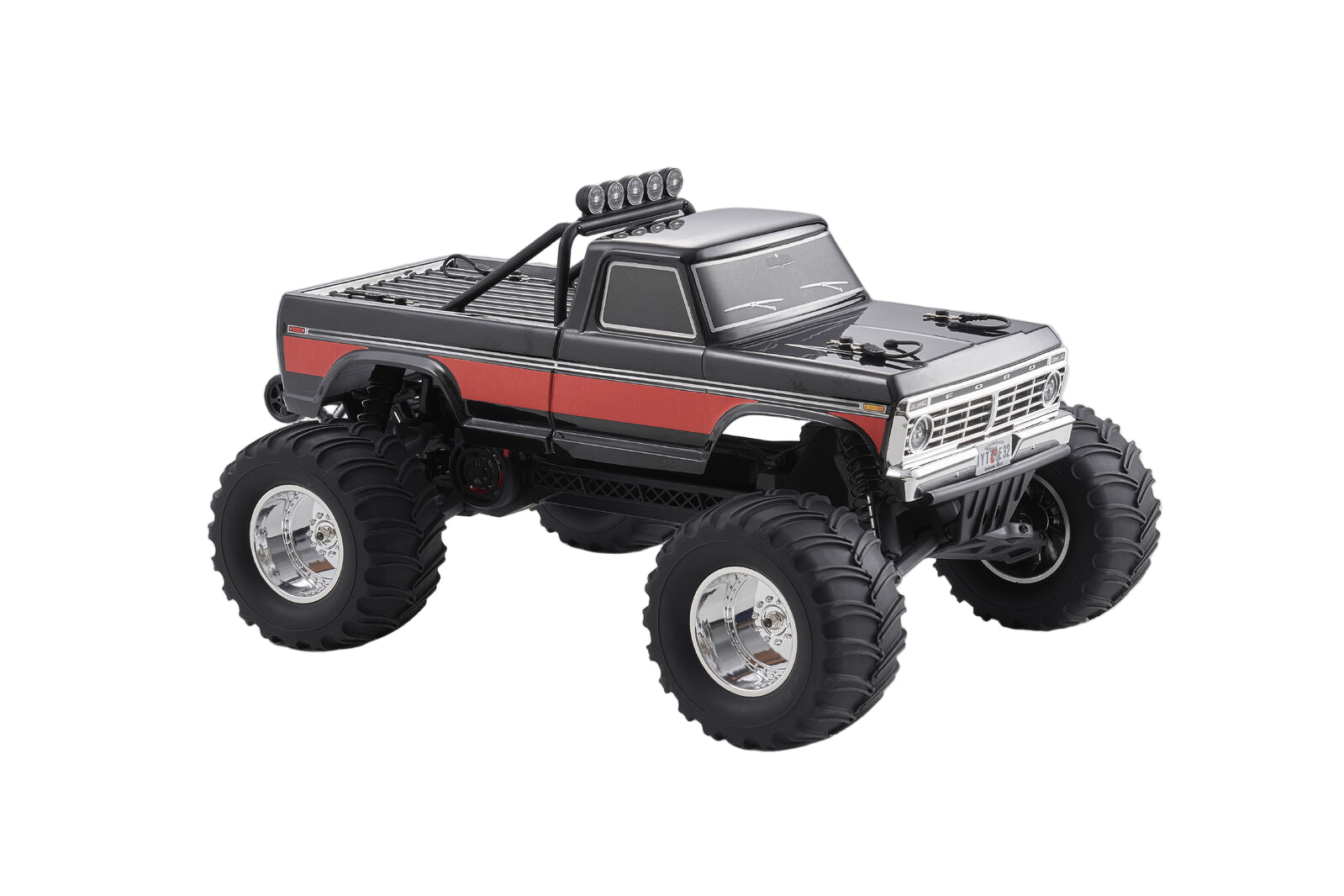 Model of a monster truck with large wheels on a gray background