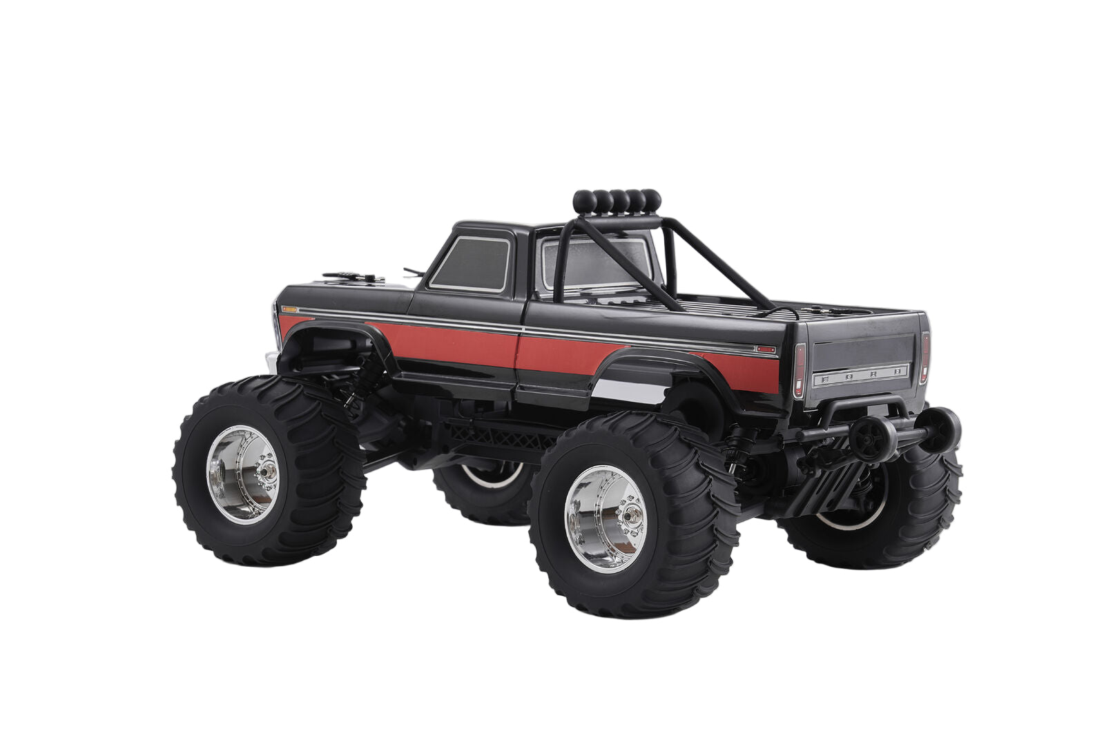 Model of a monster truck with large wheels on a gray background