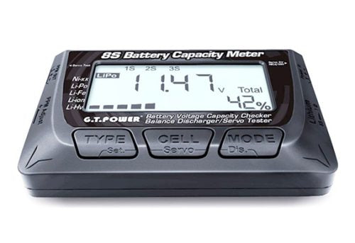 Battery capacity meter with digital display on a white background
