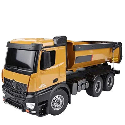 Toy dump truck with detailed features on a white background