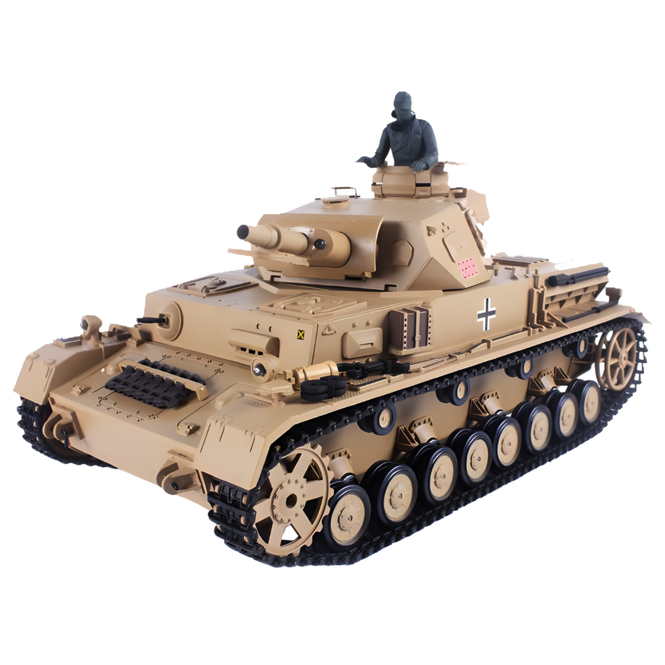 Heng Long 1/16 German Panzer IV (F Type) RC tank with a figure on top against a white background