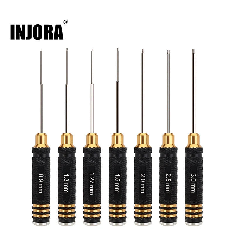 INJORA 7-Piece HSS Steel Hex Screwdriver Set, 0.9–3.0mm RC Tool Kit