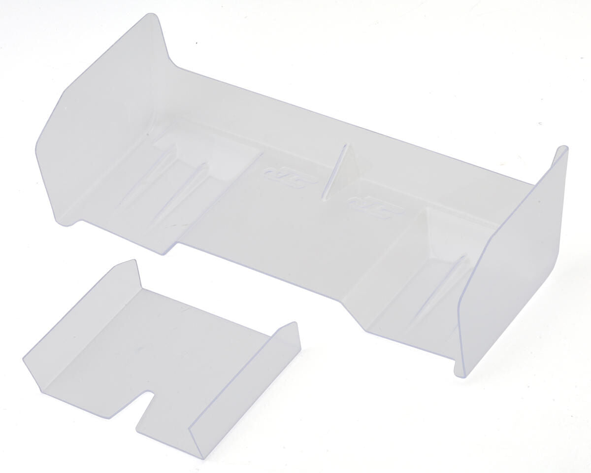 Clear polycarbonate Jconcepts 1/8th scale buggy wing on a white background