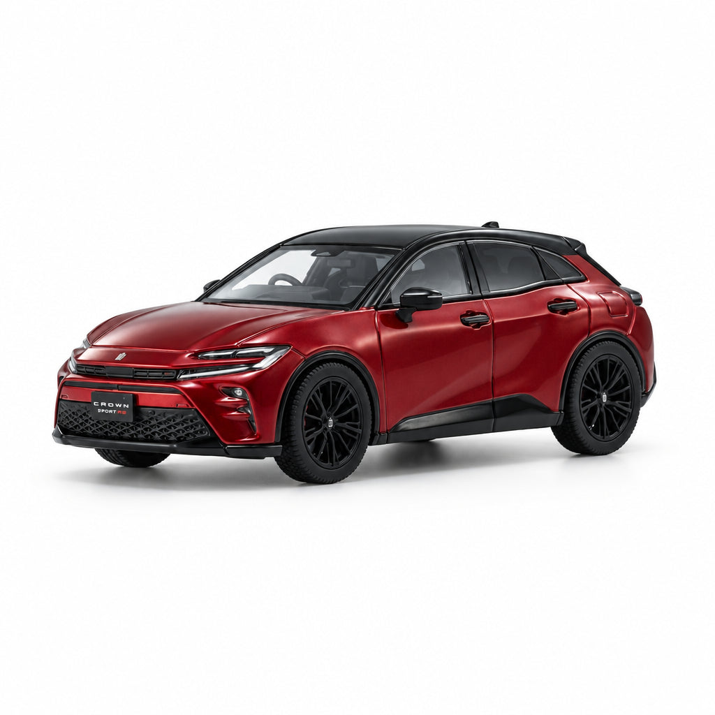 A red compact SUV with a black roof and black wheels, photographed from a three-quarter front angle on a clean white studio background.