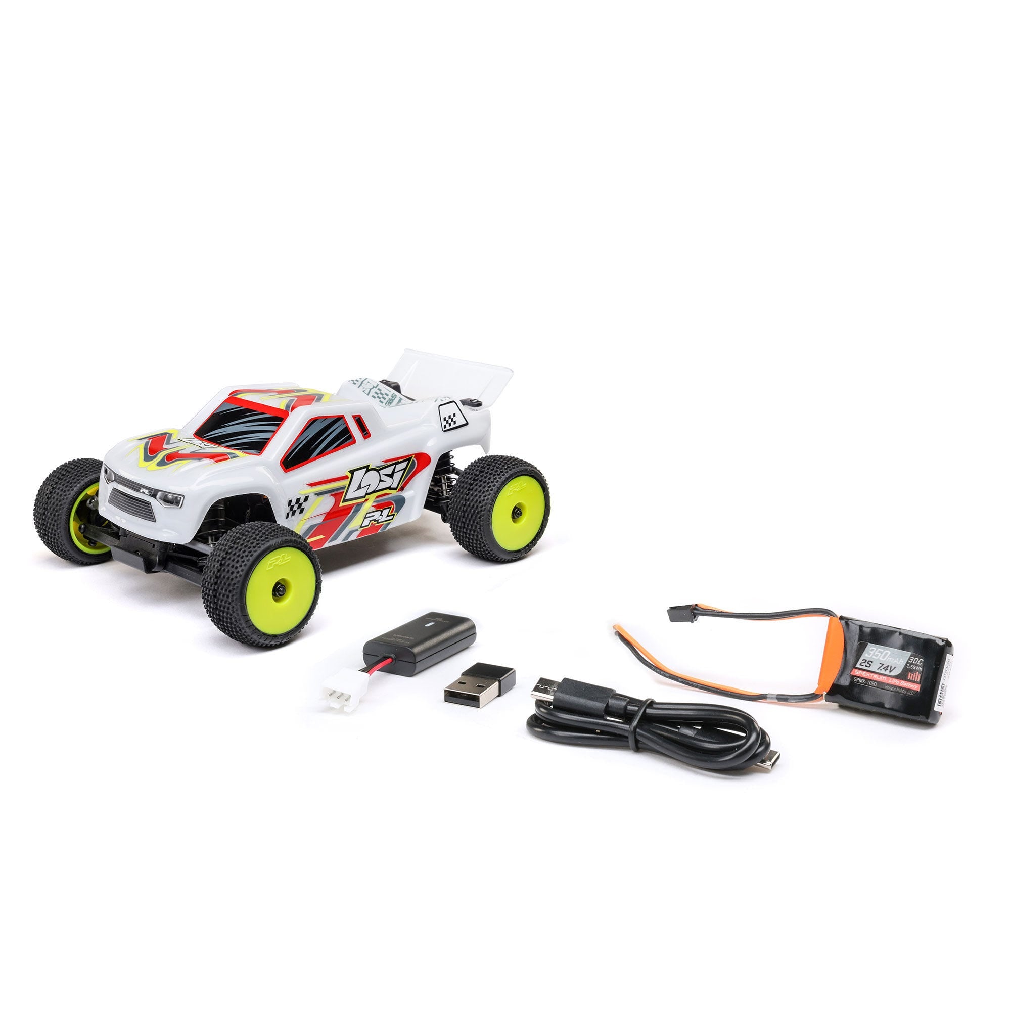 RC car with accessories on a white background
