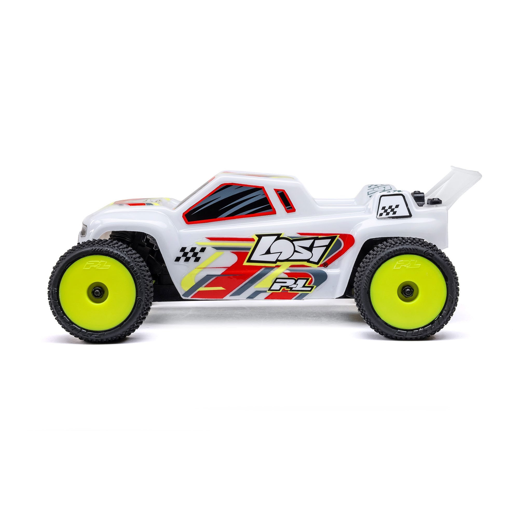 Model of a remote control car with visible branding on a white background