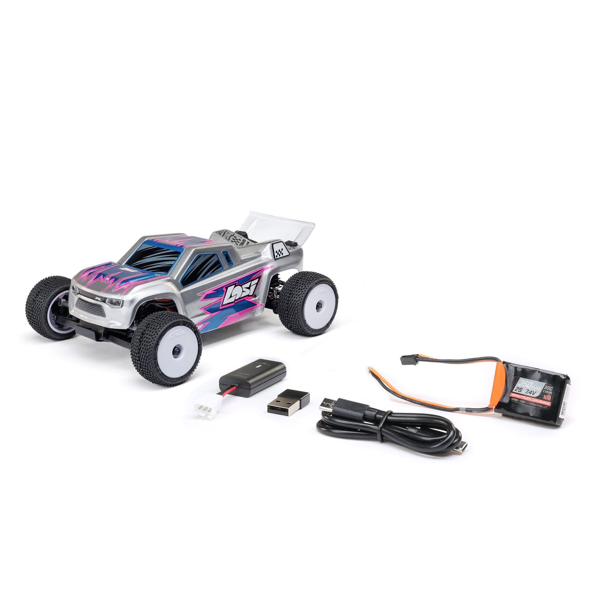 Spektrum 350mAh LiPo battery and USB-C charger included with Losi Micro-T