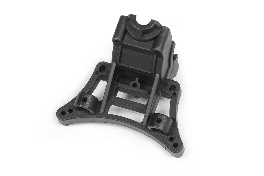 A black plastic mounting bracket or structural component, photographed on a clean white background.