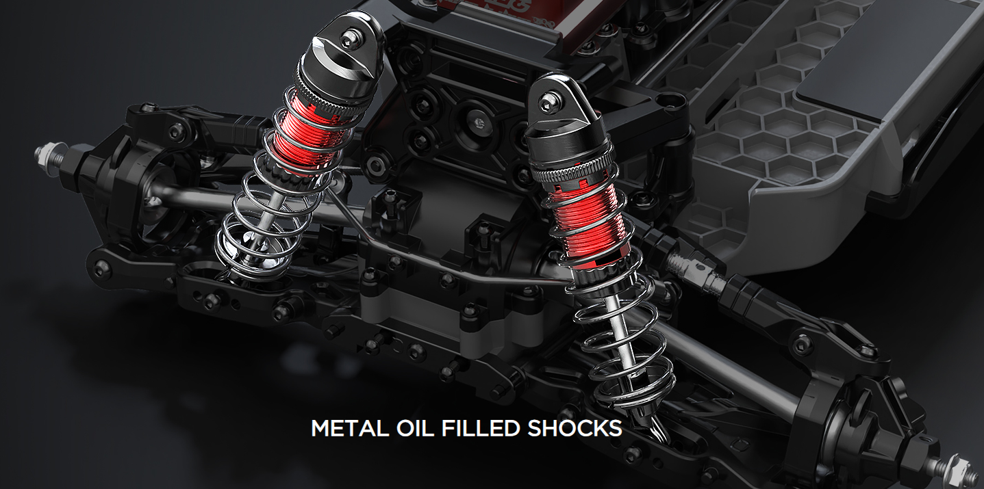 Rear view of the MJX monster truck showing the differential and rear suspension setup
