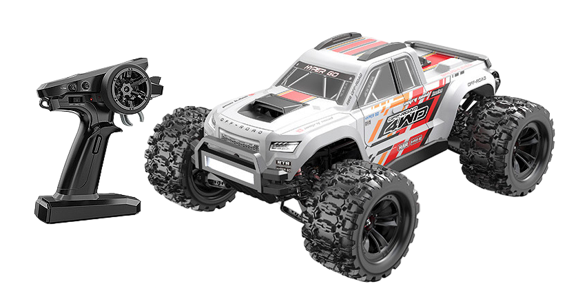 MJX 1/10 Hyper Go 4WD Brushless RC Monster Truck V2 front three-quarter view showing white body and suspension details