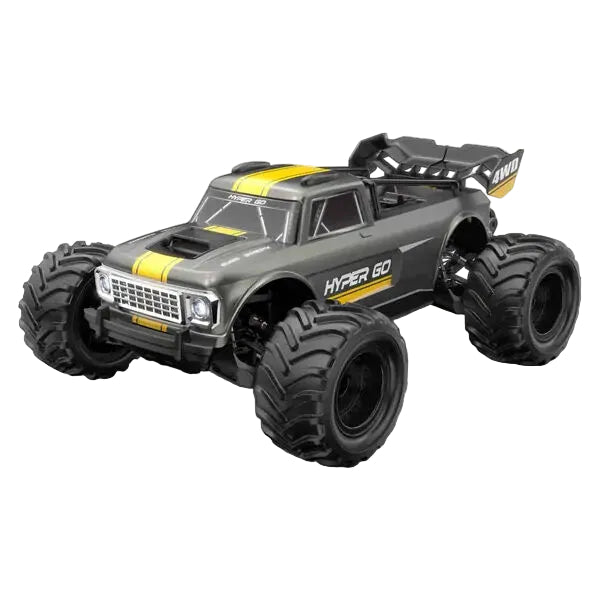 MJX 1/10 HyperGo 10210 Grey monster truck with large black tires on a white background