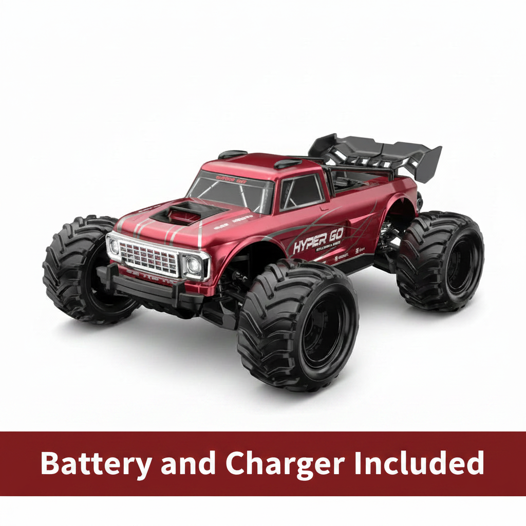 Mjx 10210 4wd brushless monster truck with battery ans charger included text on a red banner