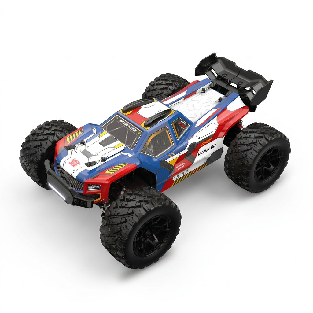 Colorful toy monster truck on a white background