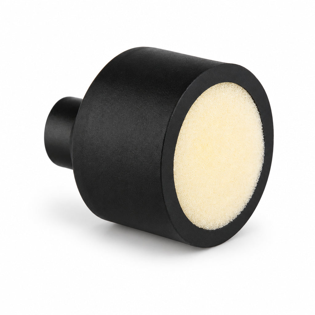 Black cylindrical foam air filter
on a white background