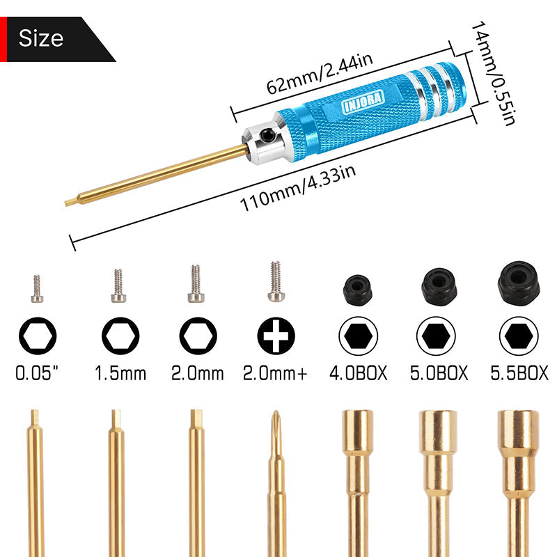 INJORA 7 Colors Short Handle Hex Screwdriver Nut Driver Tool Kit for 1/18 1/24 RC Crawlers
