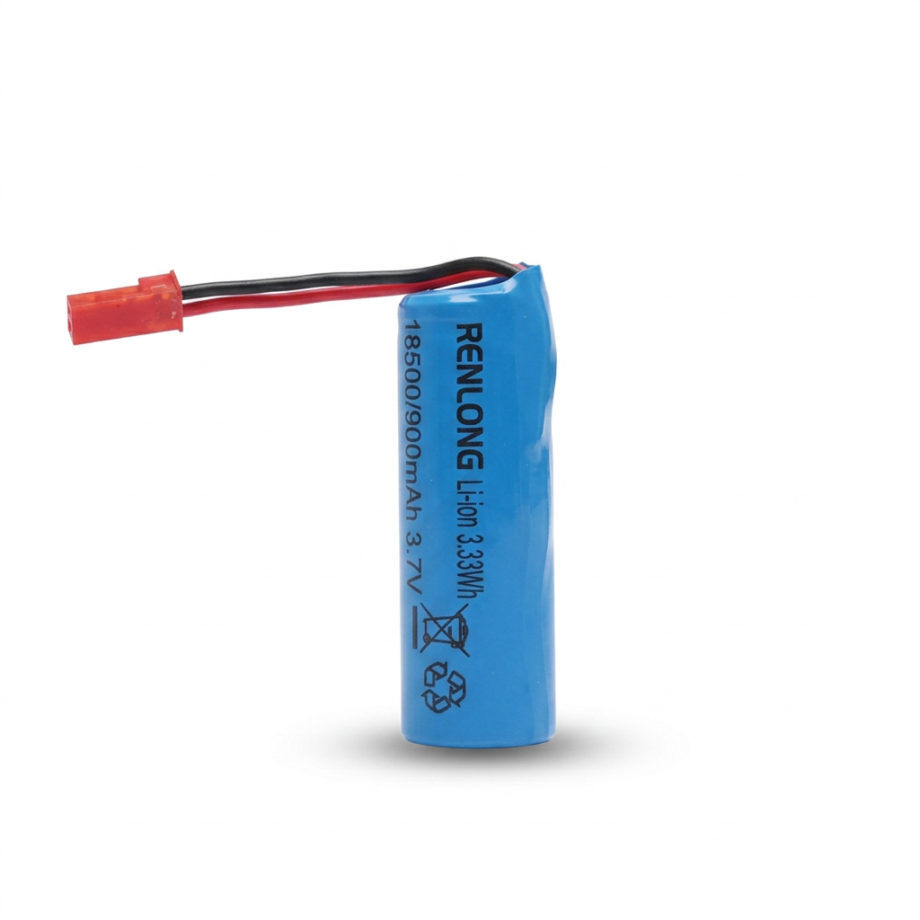 Blue battery with red and black connectors on a white background