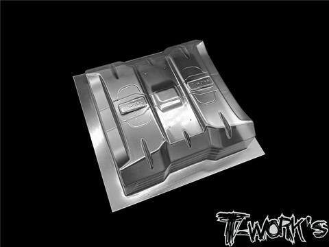 T-Works TE-120L clear Lexan Rear Wing 1/10 Scale with T works Branding logo on a black background.