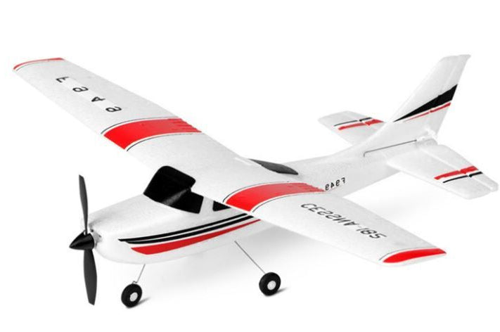 Model airplane with red and black accents on a white background