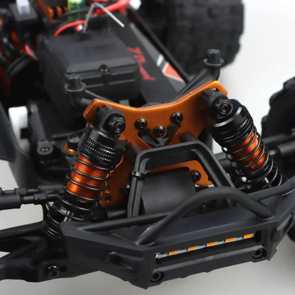 ZD Racing MT-16 1/16 4WD Brushless Monster Truck close up of front suspension