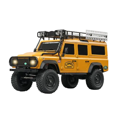 Yellow toy truck with roof rack on a white background