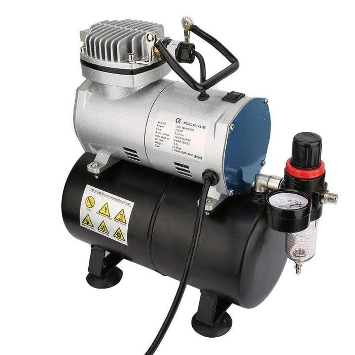 Hseng AS186 Airbrush Air Compressor with 3L Tank – 1/5HP, Quiet, Auto Stop