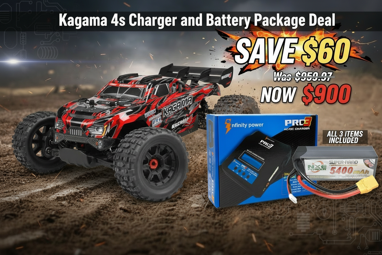 Team Corally Kagama4 XL4S Monster Truck RTR 3-4S Charger and Battery Package Deal