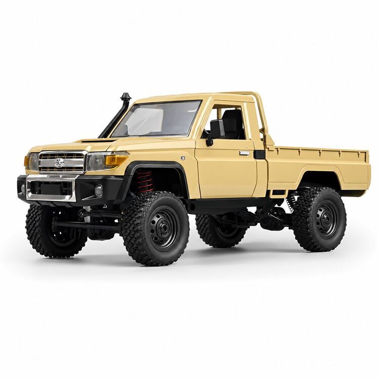 MN82 Toyota Land Cruiser LC79 RC rock crawler with tan color ute styled body.