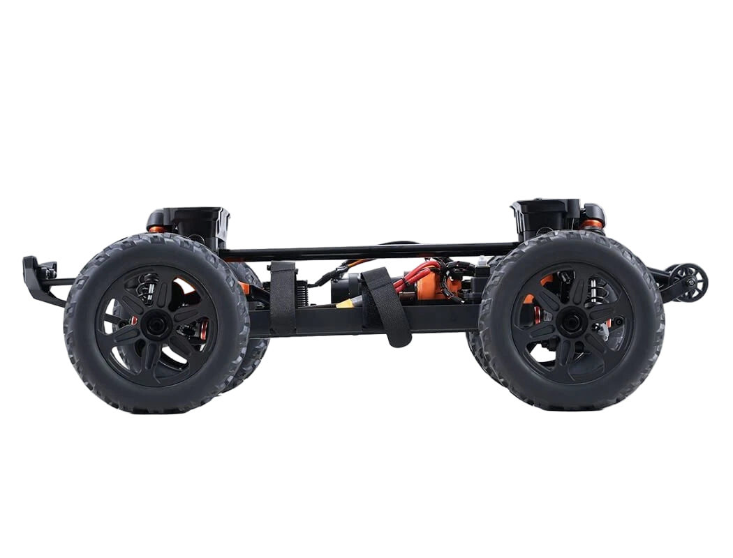 Car chassis with wheels on a white background