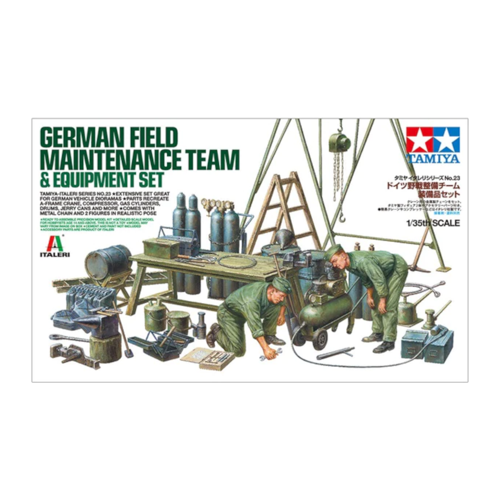 Tamiya 37023 1/35 Scale German Field Maintenance Team & Equipment Set Model Kit - Techtonic Hobbies - Tamiya