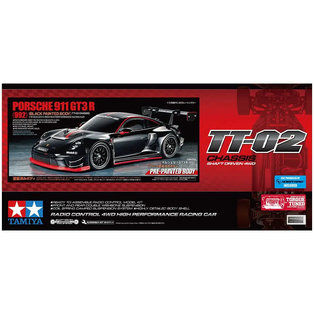 TAMIYA PORSCHE 911 GT3R (992) - BLACK PAINTED BODY (TT-02) - LIMITED EDITION Remote Control Cars & Trucks