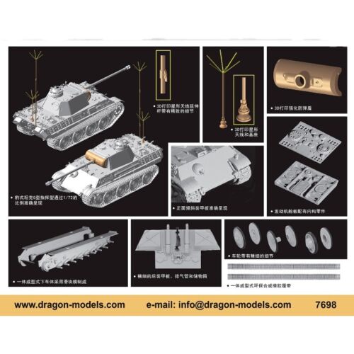 Dragon 7698 1/72 Scale German Panther Ausf.G Befehls (Command Tank) Plastic Model Kit (Scale Model) - Techtonic Hobbies - Dragon