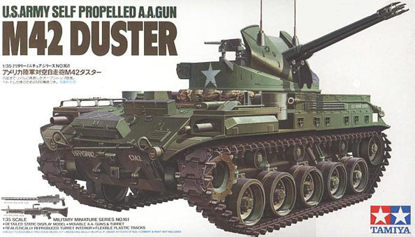 Tamiya-Tamiya 1/35 U.S. SELF PROPELLED A.A. GUN M42 DUSTER WITH 3 FIGURES T35161 PLASTIC MODEL KIT-rc-cars-scale-models-sunshine-coast