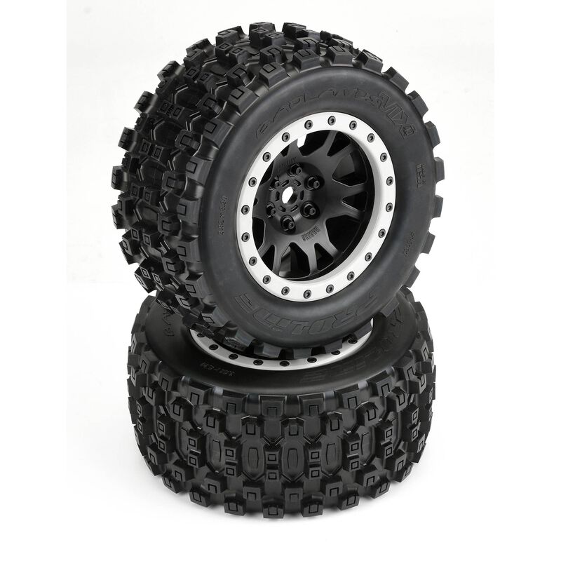 Proline Badlands MX43 Pro-Loc Tyres Mounted on Impulse Black / Grey Wheels, X-Maxx, PR10131-13 - Techtonic Hobbies - Proline Racing