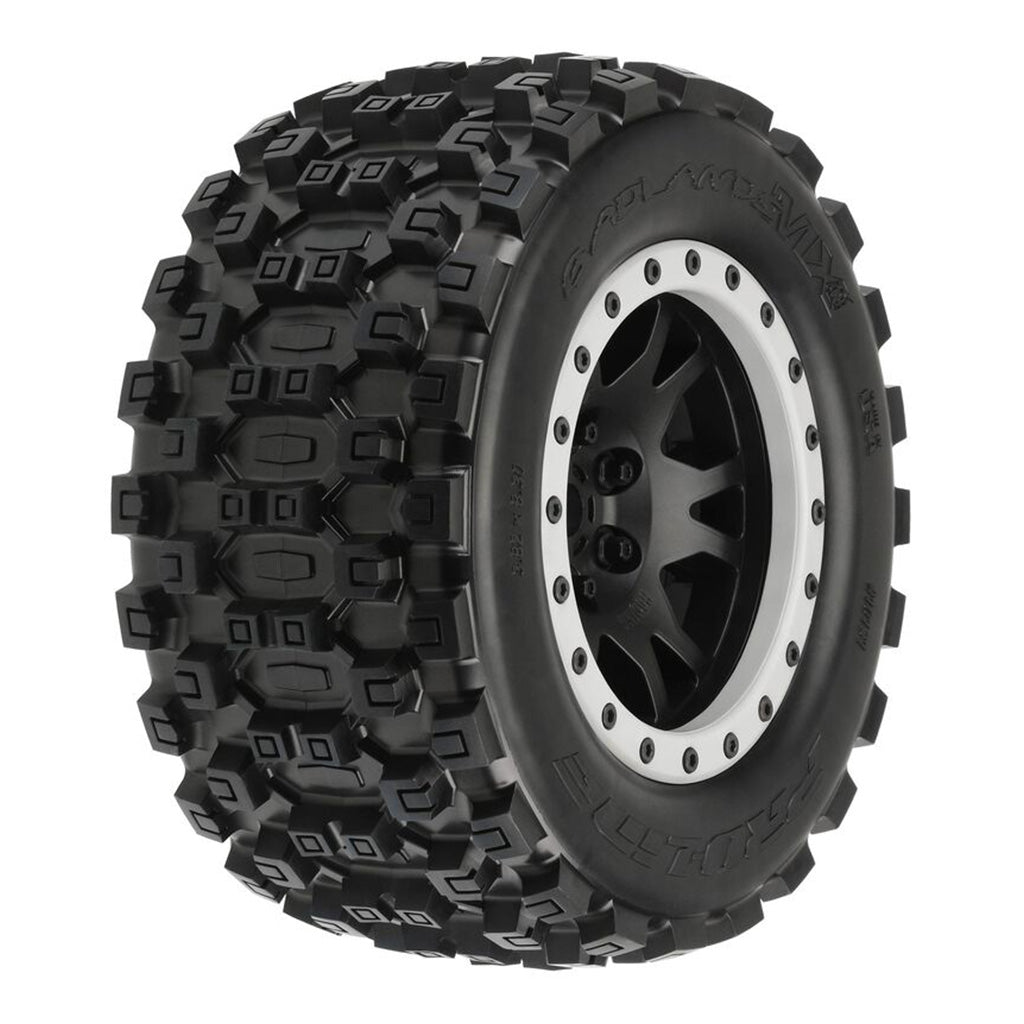 Proline Badlands MX43 Pro-Loc Tyres Mounted on Impulse Black / Grey Wheels, X-Maxx, PR10131-13 - Techtonic Hobbies - Proline Racing